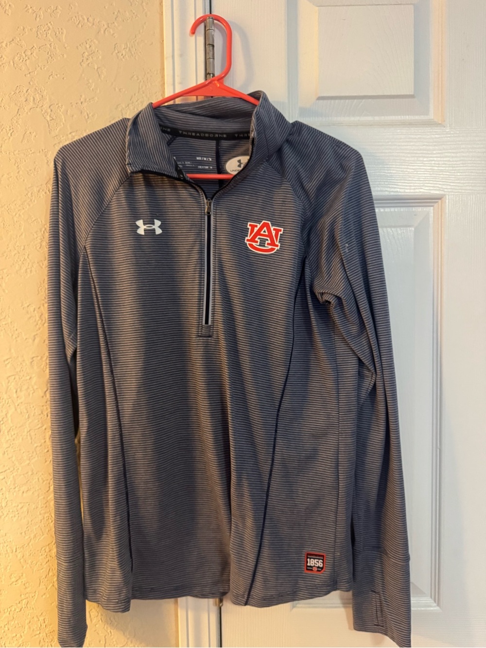 Under Armour Gray Striped Quarter-Zip Pullover with Auburn Logo